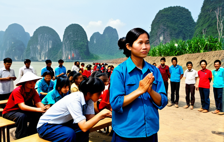 기후 난민과 법적 지원 프로그램 - **

A family of Vietnamese farmers, fully clothed in traditional Ao Ba Ba, standing in a flooded ric...