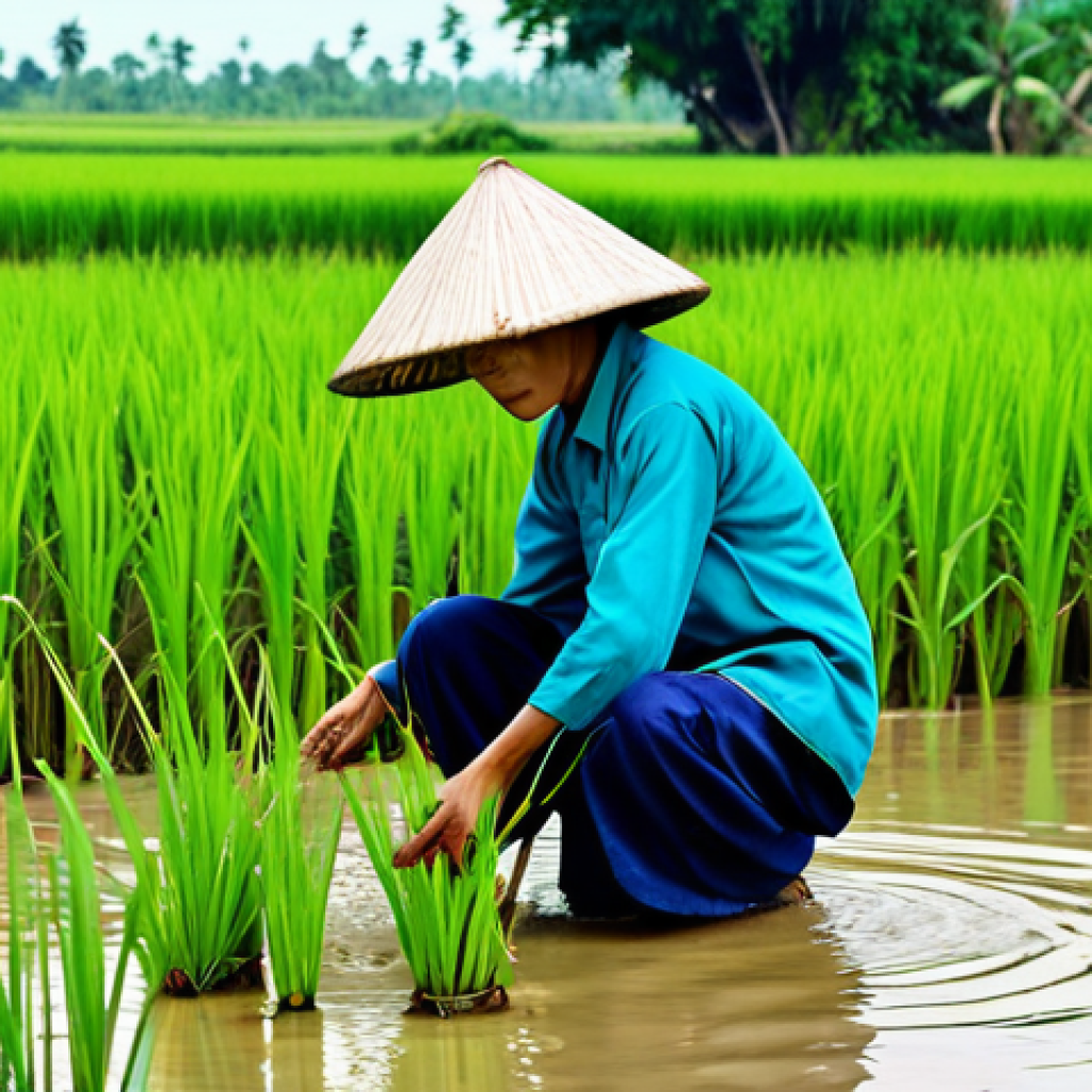 기후 난민 대책의 필요성 - Adapting Agriculture**

"A Vietnamese farmer, fully clothed in traditional áo bà ba, tending to drou...
