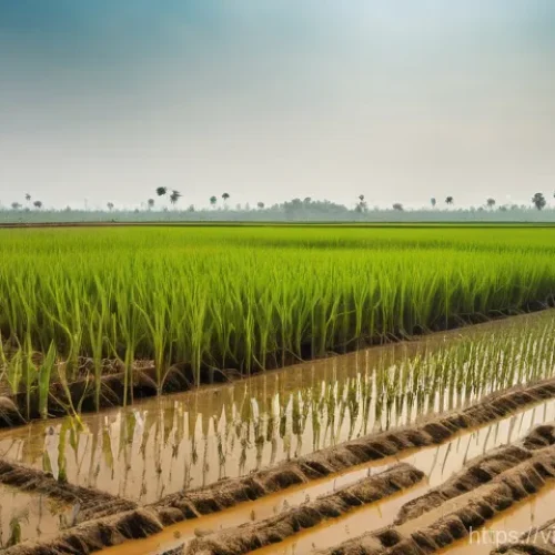 기후 난민 문제에 대한 언론 보도 분석 - **Prompt:** A wide-angle, realistic photo of a vast, parched rice field in the Mekong Delta, Vietnam...