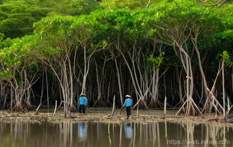 기후 난민과 생태계 복원 - **Prompt:** A serene yet determined Vietnamese family, consisting of a mother, father, and two child...