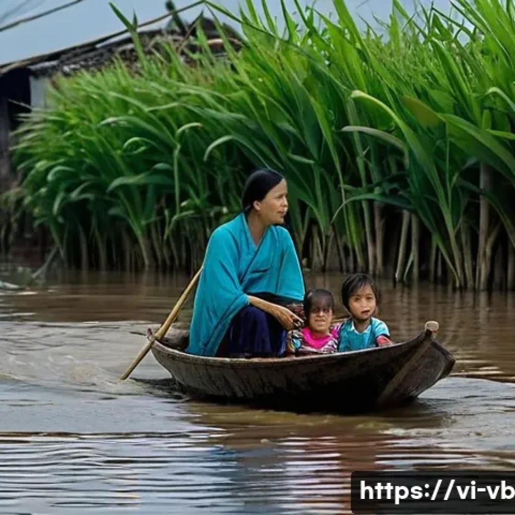 기후 난민의 정착 문제와 해결 방안 - **Prompt 1: The Journey of Hope Amidst Rising Waters**
    "A Vietnamese family, including a mother,...