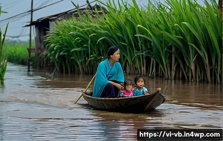 기후 난민의 정착 문제와 해결 방안 - **Prompt 1: The Journey of Hope Amidst Rising Waters**
    "A Vietnamese family, including a mother,...