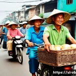 Home 20 기후 난민의 이동 경로 분석 - A detailed scene depicting a Vietnamese family from the Mekong Delta region migrating to Ho Chi Minh...