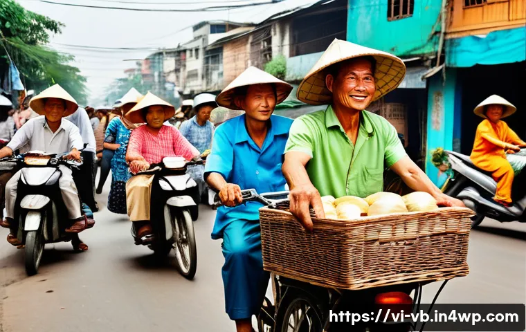 기후 난민의 이동 경로 분석 - A detailed scene depicting a Vietnamese family from the Mekong Delta region migrating to Ho Chi Minh...